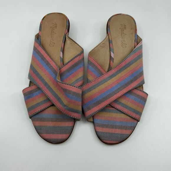 Madewell The Ruthie Criss-Cross Mule Rainbow Stripe WMNS 7 1/2 Slip On Strappy - Picture 5 of 7